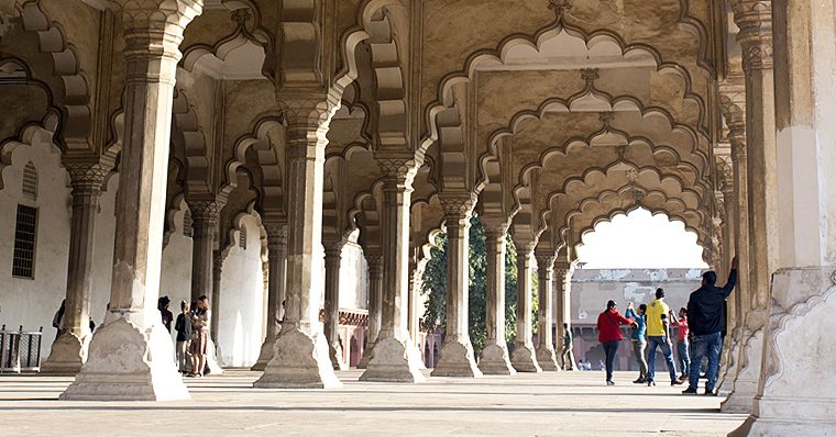 Students in colonnade